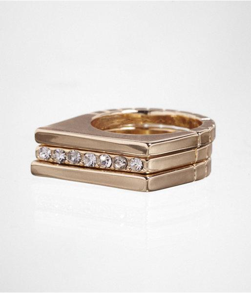 Womens Stackable Angled Bar Ring Set Gold 6