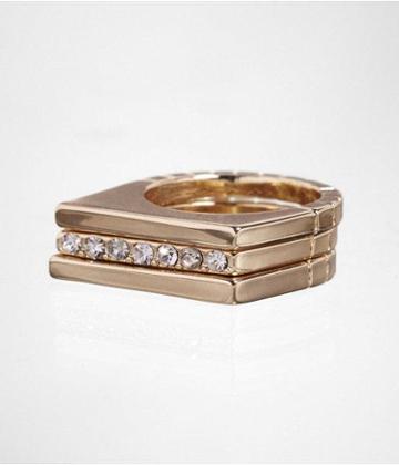 Womens Stackable Angled Bar Ring Set Gold 6