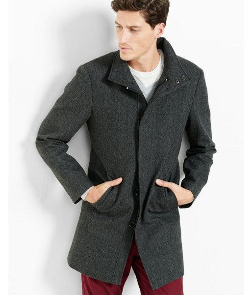 Express Mens Herringbone Wool Blend Topcoat