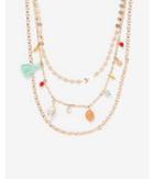 Express Womens Three Row Multi-charm Beaded Chain Necklace