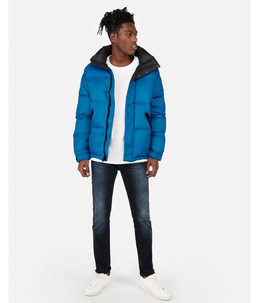 Express Mens Blue Mock Neck Puffer Coat