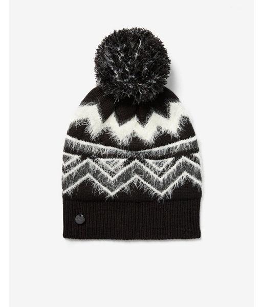 Express Womens Metallic Fair Isle Feather Pom Beanie