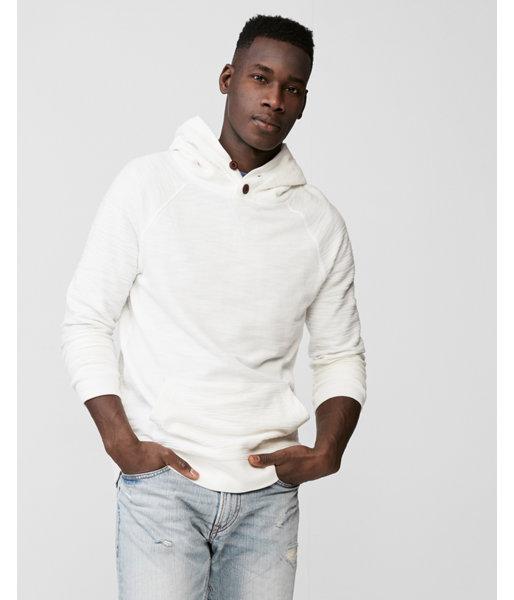 Express Mens Reverse Slub Button Up Hoodie