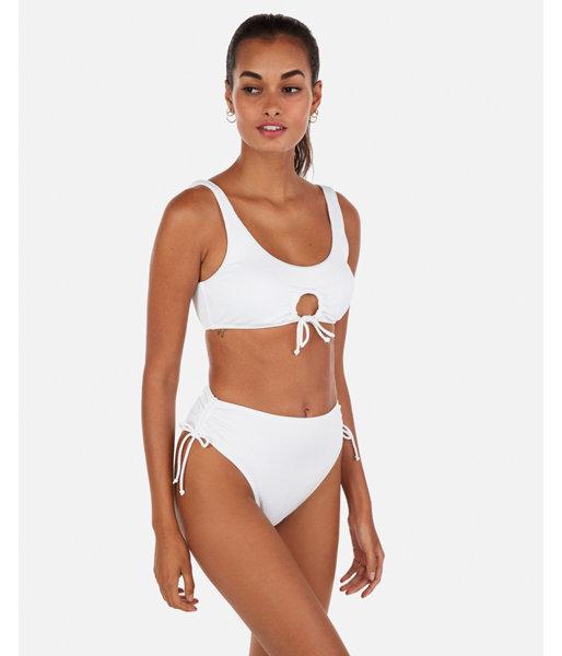 Express Womens Express Womens Ribbed High Waisted Ultra High Leg Side Cinch Bikini Bottoms