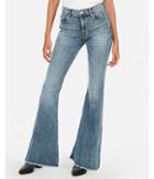 Express Womens Mid Rise Stretch Raw Hem Bell Flare Jeans