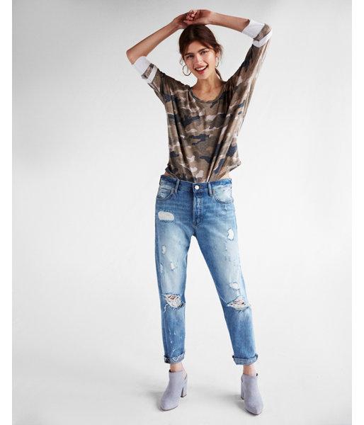 Express Womens Petite Express One Eleven Camo Burnout Tee