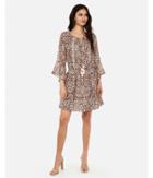 Express Womens Leopard Print Smocked Chiffon Fit And Flare Dress