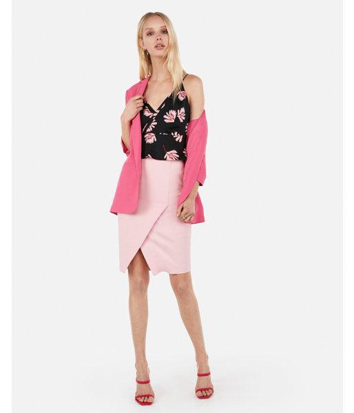 Express Womens Floral Satin Surplice Cropped Peplum Cami