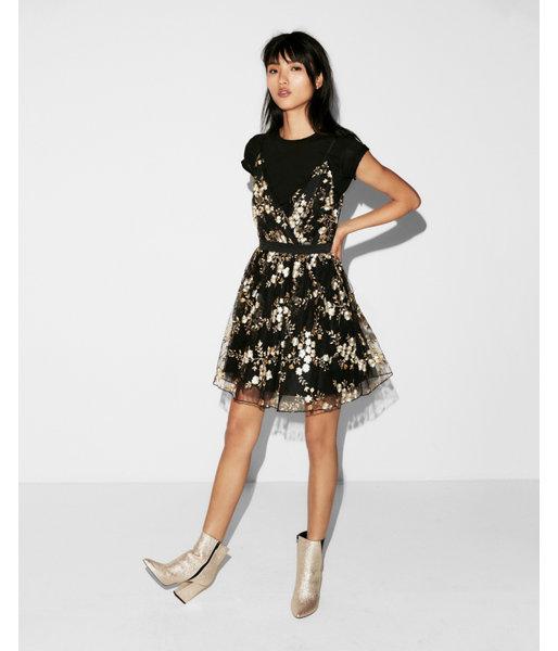 Express Womens Embroidered Lace Fit And Flare Dress