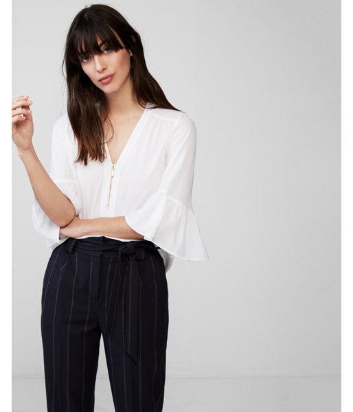 Express Womens Zip-front Ruffle Sleeve Popover Top