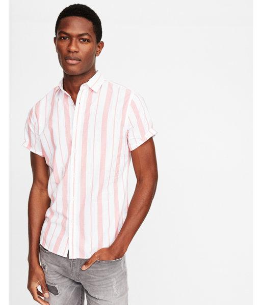Express Mens Striped Short Sleeve Slim Fit Cotton