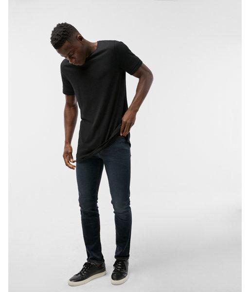 Express Mens Long Length Tiered Sleeve Crew Neck Cotton Tee