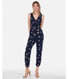 Express Womens Printed Button Front Tie Back Jumpsuit