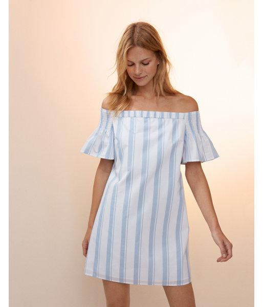 Express Womens Striped Off The Shoulder Open Back Dress