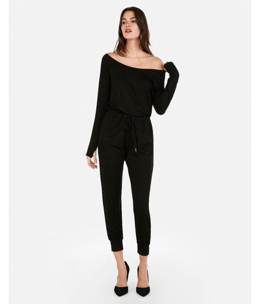 Express Womens Olivia Culpo Off The Shoulder Tie Waist Jumpsuit