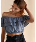 Express Womens Off The Shoulder Tiered Cropped Top