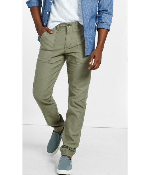Express Men's Pants Jogger Green Khaki Textured Cotton Pant