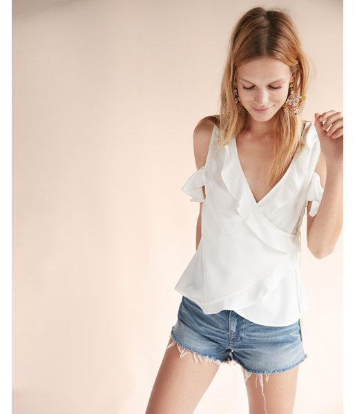 Express Womens Ruffle Cold Shoulder Wrap Blouse