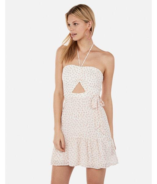 Express Womens Printed Halter Tie Wrap Front