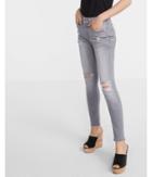 Express Mid Rise Gray Distressed Ankle Jean