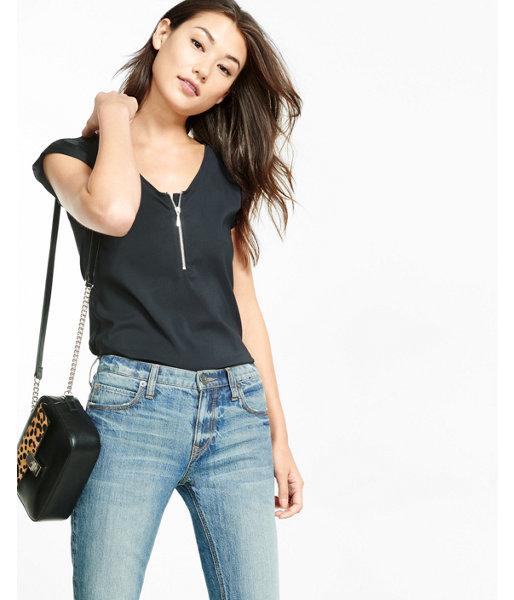Express Womens Petite Silky Zip Front Gramercy Tee