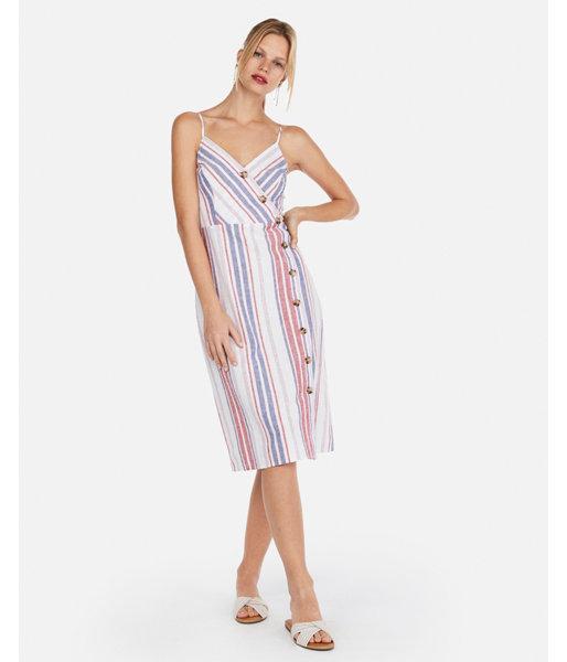 Express Womens Express Womens Stripe Linen-blend Button Front Fit And Flare