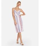 Express Womens Express Womens Stripe Linen-blend Button Front Fit And Flare