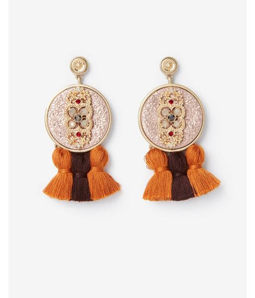 Express Womens Ornate Circle Tassel Drop Earrings
