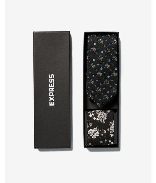Express Mens Floral Narrow Silk Tie And Pocket Square Gift