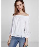 Express Womens Off The Shoulder Tie-sleeve Embroidered Hem Blouse