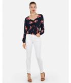Express Womens Tulip Printed Sweetheart Shirred Keyhole Peplum Top