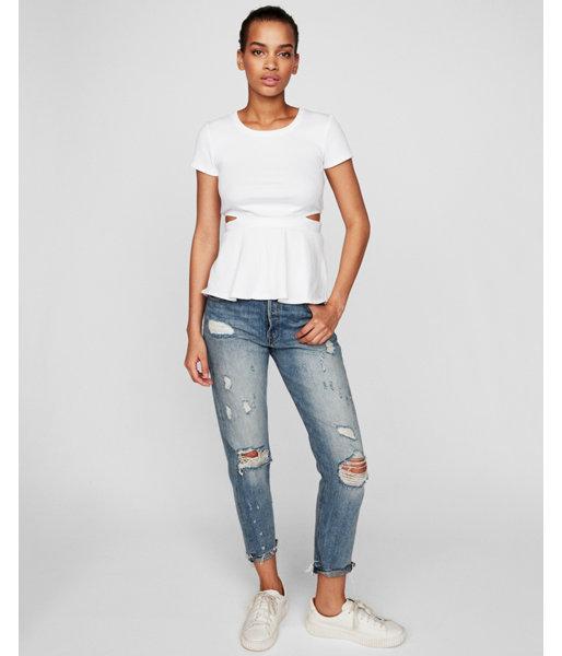 Express Womens Express One Eleven Cut-out Peplum Tee