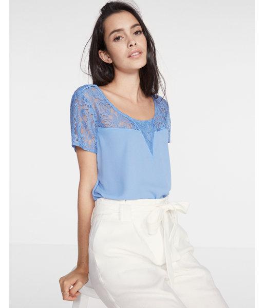 Express Lace Step Hem Crew Neck Top