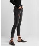 Express Womens Express Womens Mid Rise Black Striped Distressed Stretch Jean Ankle