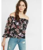 Express Floral Print Off The Shoulder Abbreviated Blouse