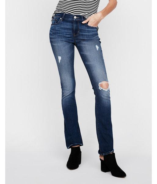 Express Womens Mid Rise Ripped Stretch Barely Boot Jeans