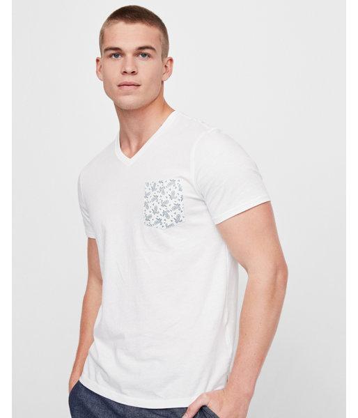 Express Mens Paisley Pocket Cotton V-neck Tee