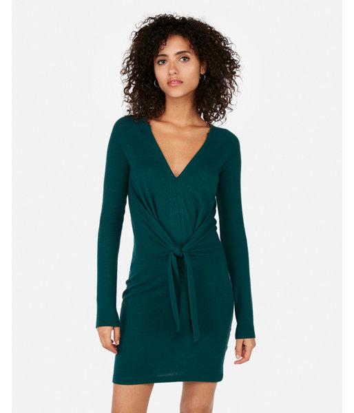 Express Womens Cozy Jersey Knotted Wrap Dress