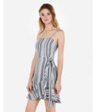 Express Womens Striped Square Neck Ruffle Front Wrap Dress