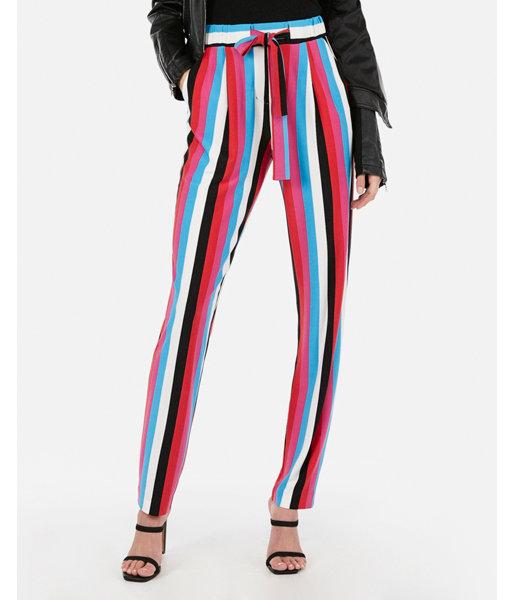 Express Womens Mid Rise Multi-striped Tie Waist Ankle Pant