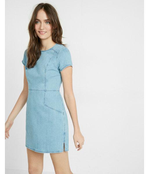Express Womens Fitted Cap-sleeve Denim Dress