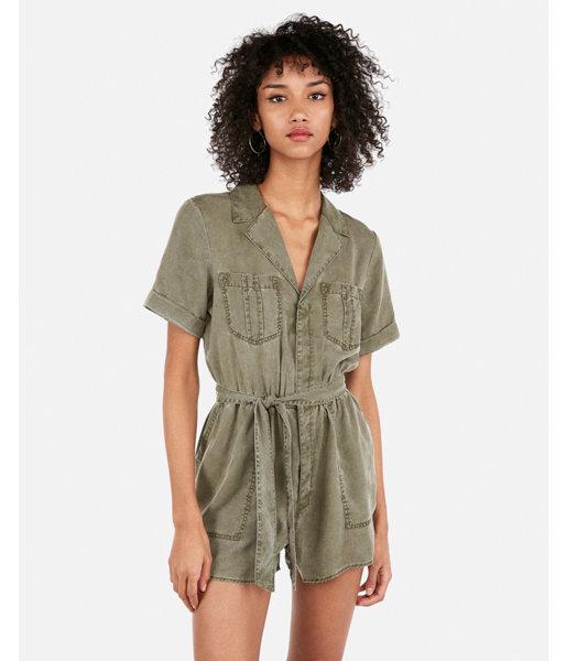 Express Womens Tie Waist Utility Romper