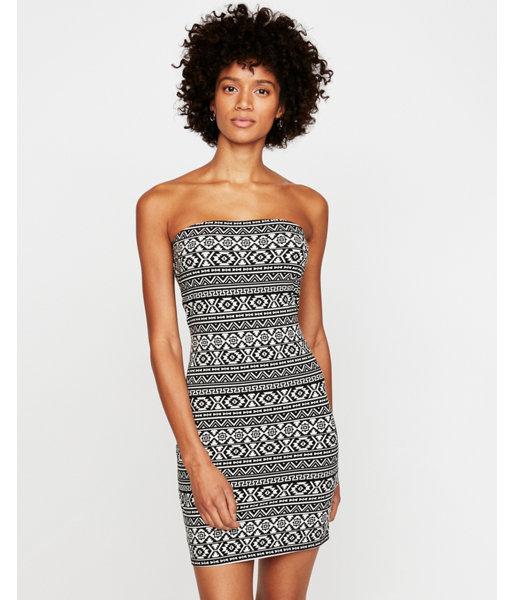 Express Womens Strapless Geometric Print Dress