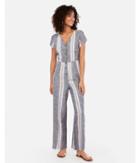 Express Womens Striped Button Front Tie Back Culotte Jumpsuit