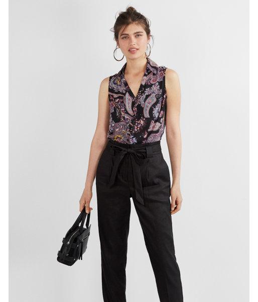 Express Paisley Lattice Shoulder Hi-lo Blouse