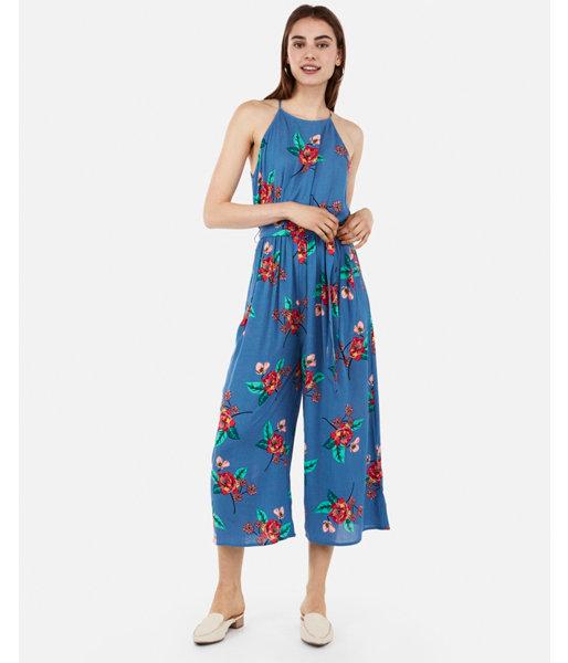 Express Womens Floral High Neck Culotte Jumpsuit