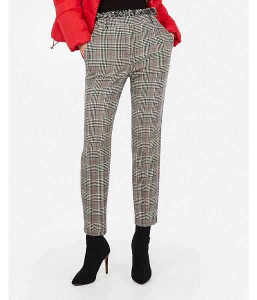 Express Womens High Waisted Plaid Frayed Ankle Pant