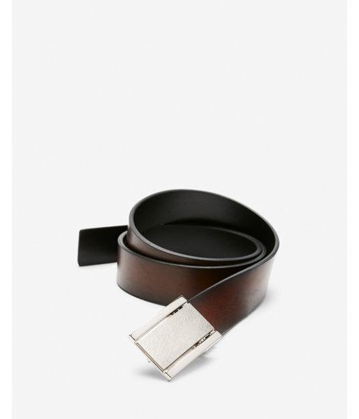 Express Mens Stretch Reversible Brushed Plaque Belt
