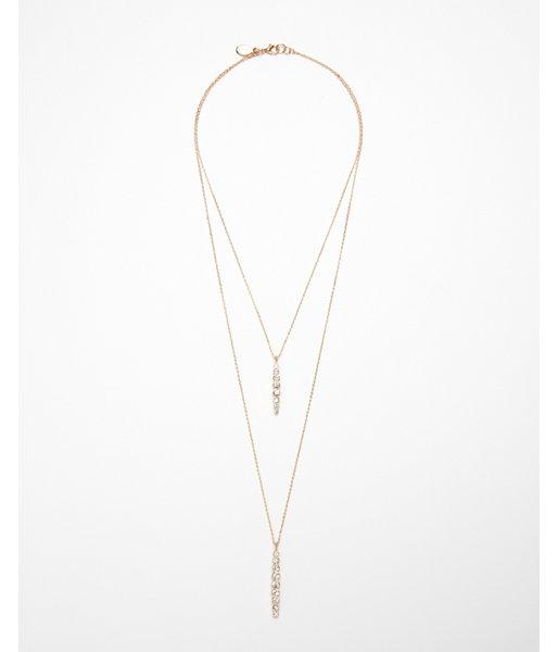 Express Womens Linear Bezel Stone Layered Necklace