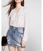 Express Striped Long Sleeve Zip Front Blouse